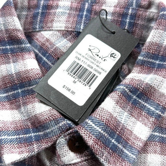 NWT Rails Forrest Flannel Shirt Mens Medium Dusk Berry Grey Plaid Cotton - $158 - Picture 8 of 12